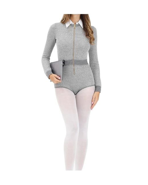 Elisabetta Franchi Gray Sequin-Embellished Knitted Jumpsuit