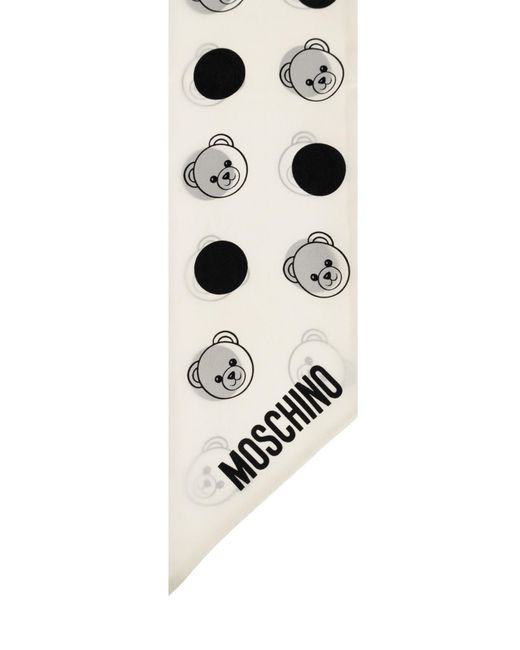 Moschino White Logo Print Polka Dot Scarf for men