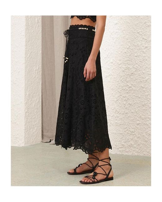 Zimmermann Black Rhiannon Embroidered Skirt