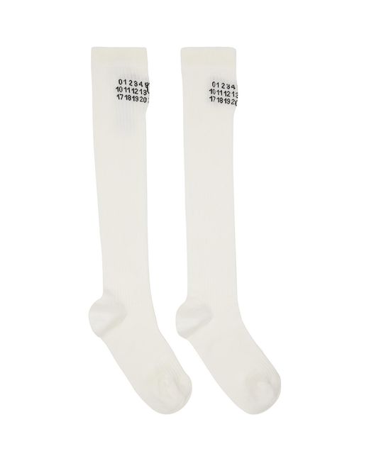 MM6 by Maison Margiela White Numeric-Logo Ribbed Socks for men