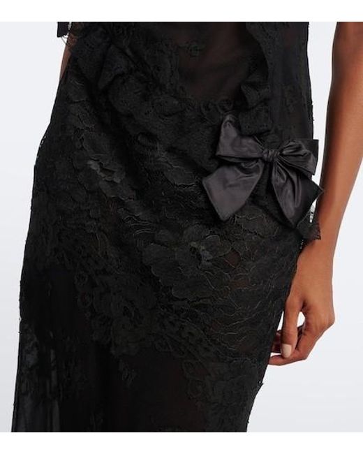 Alessandra Rich Black Bow-Detail Cotton-Blend Lace Midi Dress