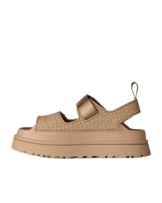 Ugg Brown Goldenglow Embossed Platform Sandals