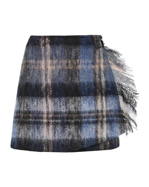 Loewe Gray Plaid Pattern Mini Skirt