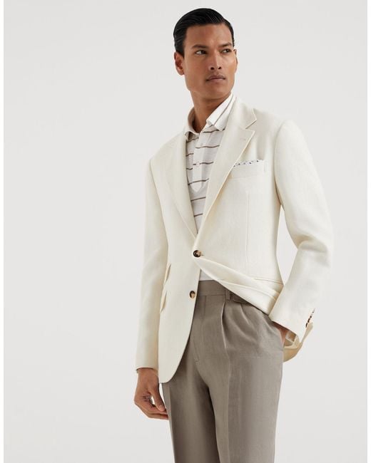 Brunello Cucinelli White Single-Breasted Long Sleeved Blazer for men