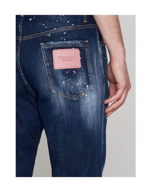 DSquared² Blue Twimphony Logo Patch Distressed Jeans for men