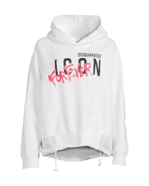 DSquared² White Long-Sleeved Hooded Hoodie