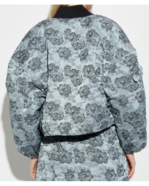 Ganni Blue Floral-Pattern Bomber Jacket