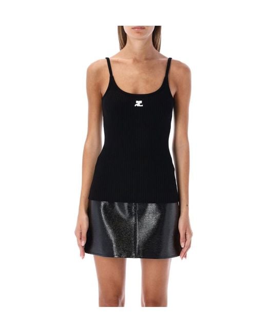 Courreges Black Courrèges Ribbed Logo Knitted Top