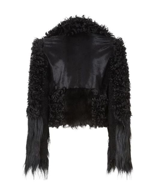 Fendi Black Blouson Patchwork Shearling Biker Jacket