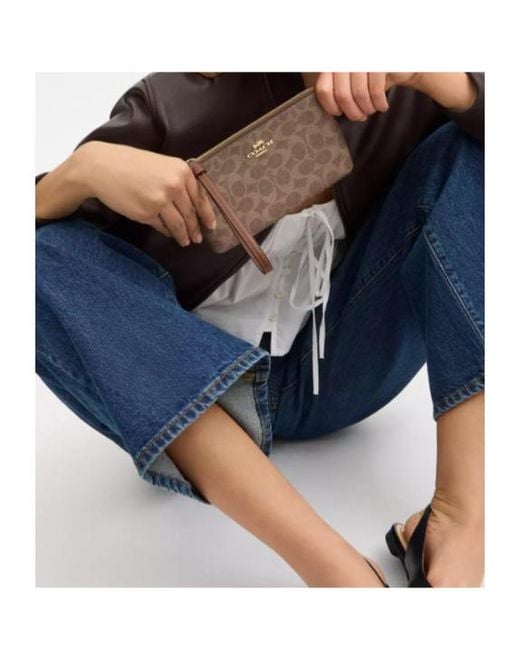 COACH Brown Large Corner Zip Wristlet