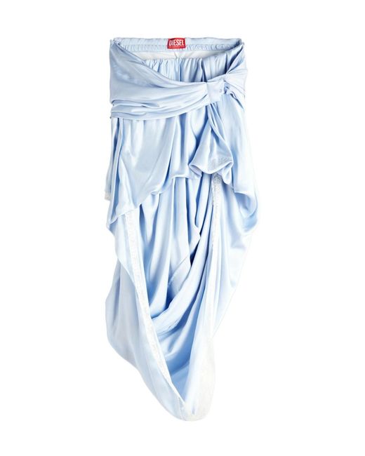 DIESEL Blue Draped Satin Midi Skirt With Lace-Trim