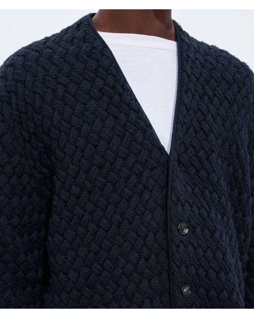 Bottega Veneta Blue Intrecciato Wool Cardigan for men