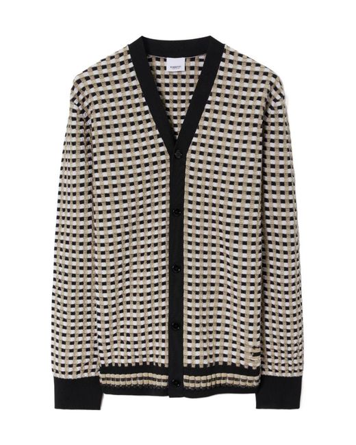 Burberry Black Check-Pattern V-Neck Cardigan for men