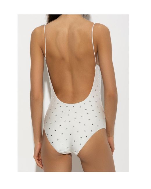 Oseree White Oséree Crystal-Embellished One-Piece Swimsuit