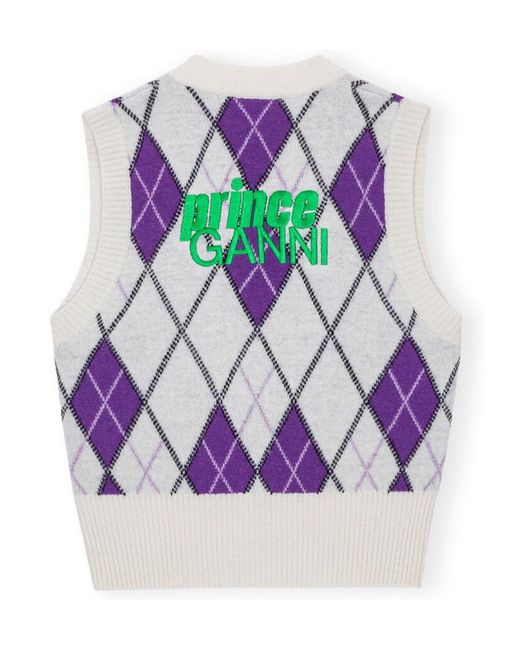 Ganni Purple X Prince Graphic Harlequin V-Neck Vest