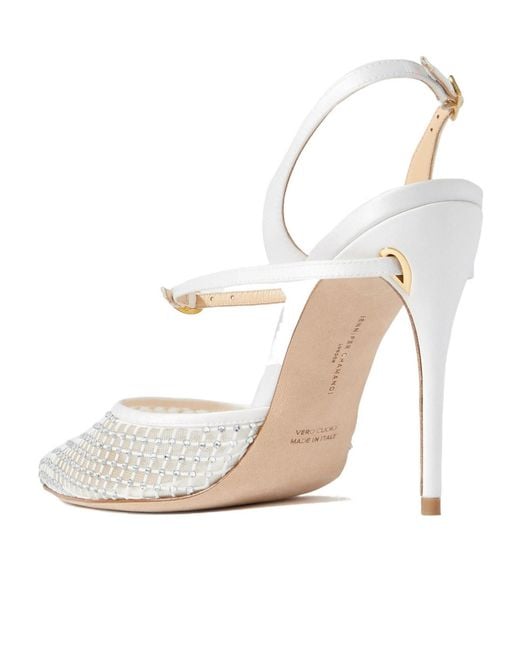 JENNIFER CHAMANDI White Crystal-Embellished Mesh And Satin Backless High Heels