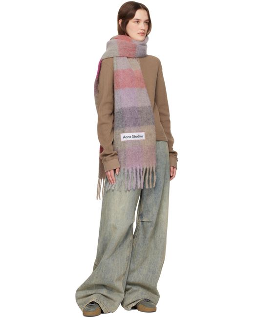 Acne Pink Logo Patch Checked Scarf for men