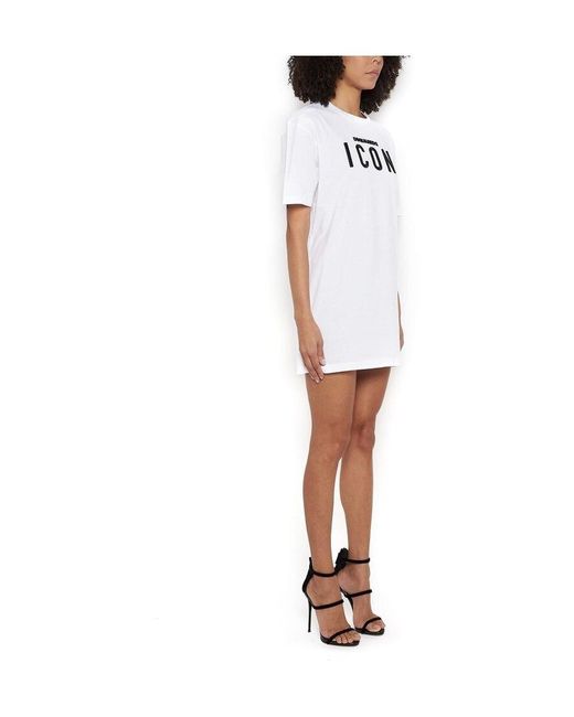 DSquared² White Logo Details T-Shirt Dress