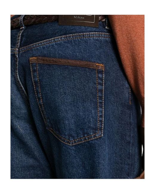 Etro Blue Logo-Patch Straight-Leg Jeans for men