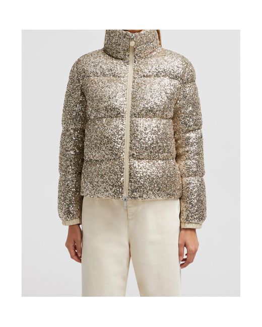 Moncler Gray Anternes Sequin-Embroidered Short Down Jacket
