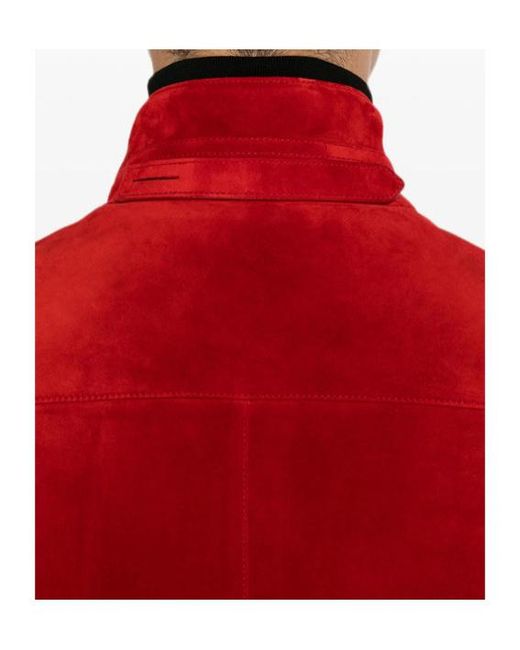 Tom Ford Red Long-Sleeved Suede Leather Jacket for men