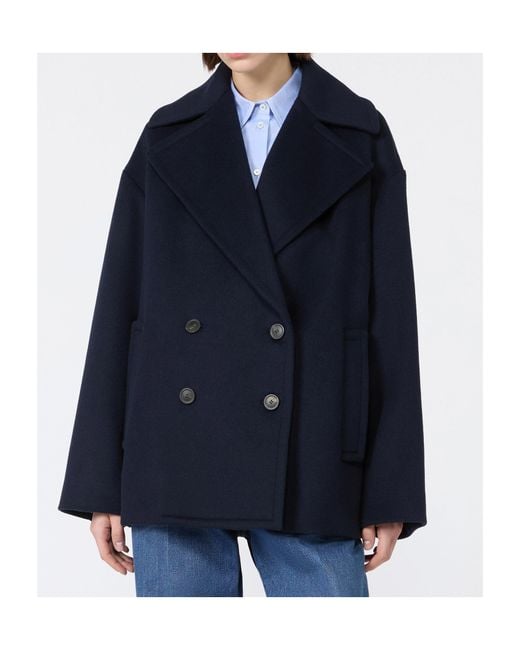 Weekend by Maxmara Blue Double-Breasted Wool Coat