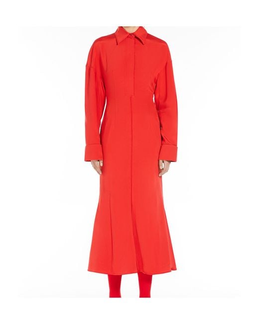 Sportmax Red Long Mermaid Shirt Dress
