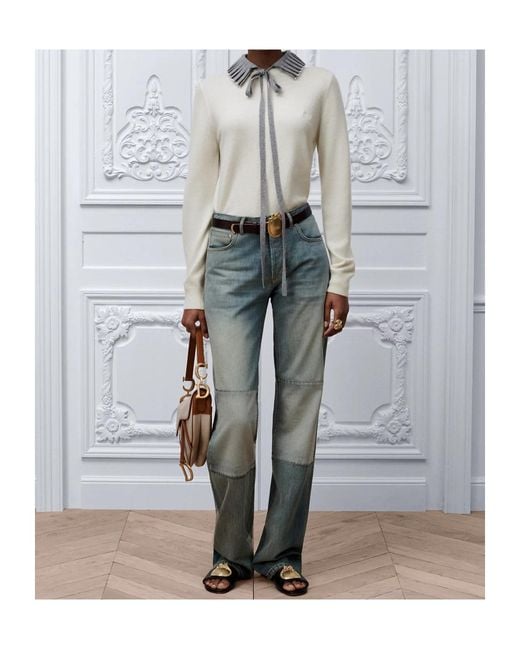 Dior White Sweater With Embroidered Collar