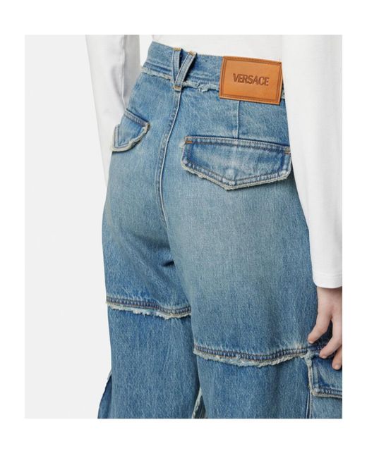 Versace Blue Logo-Rise Cargo Jeans