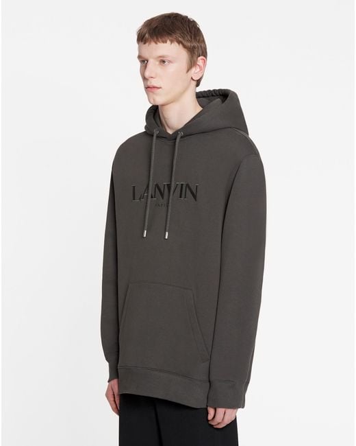 Lanvin Gray Logo-Embroidered Drawstring Hoodie for men