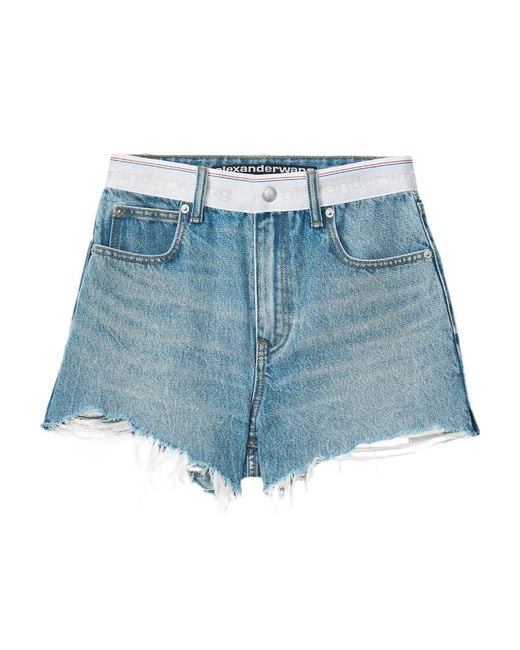 Alexander Wang Blue Logo-Waistband Denim Shorts