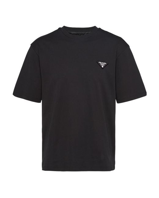 Prada Logo-Patch Crewneck Cotton T-Shirt Xxxl in Black for