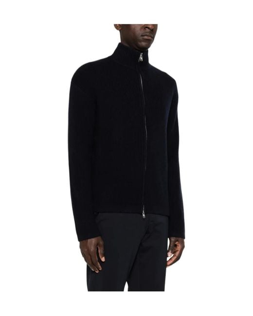Soft Goat Black Zip Ribbed Cardigan for men