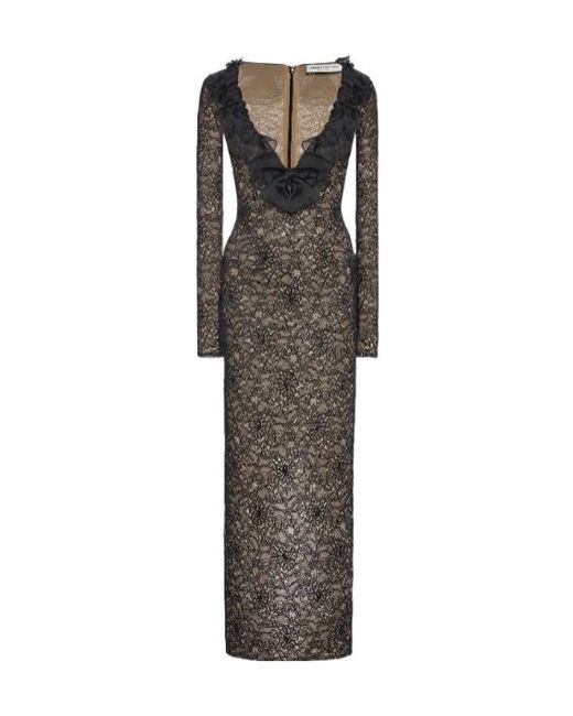 Alessandra Rich Brown Stretch Lace Evening Dress