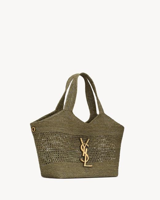 Saint Laurent Green Icare Raffia Medium Handbag