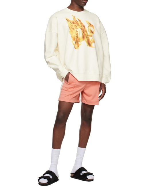 Palm Angels White Flamed Cotton Sweatshirt for men