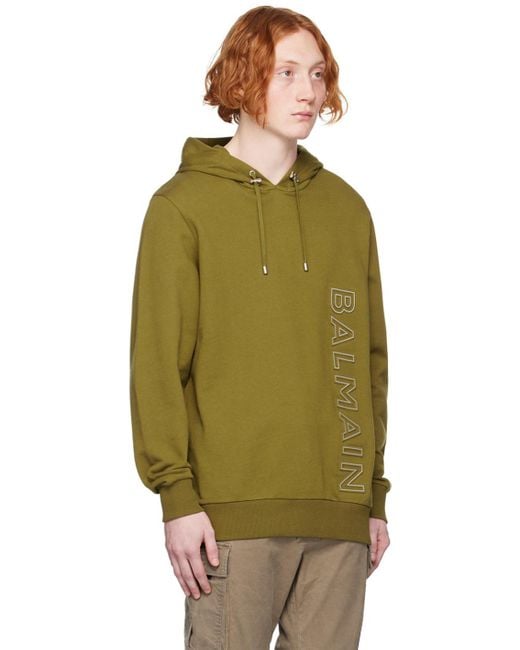 Balmain Green Reflective Logo Hoodie for men
