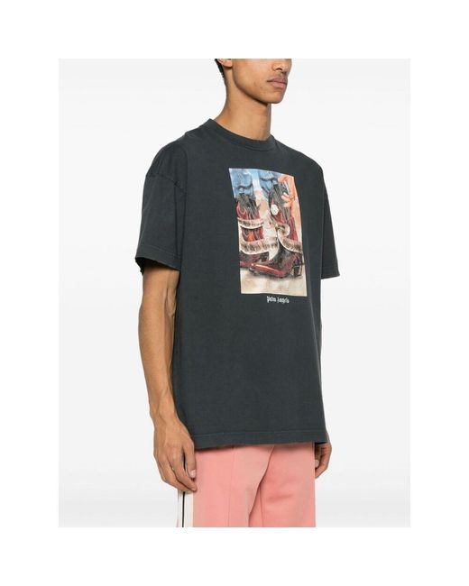Palm Angels Black T-Shirt With Western Print for men