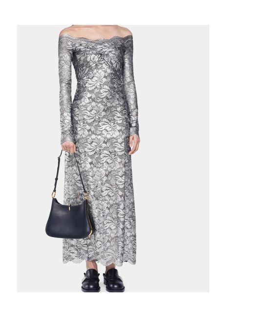 Rabanne Gray Off-Shoulder Laced Maxi Dress