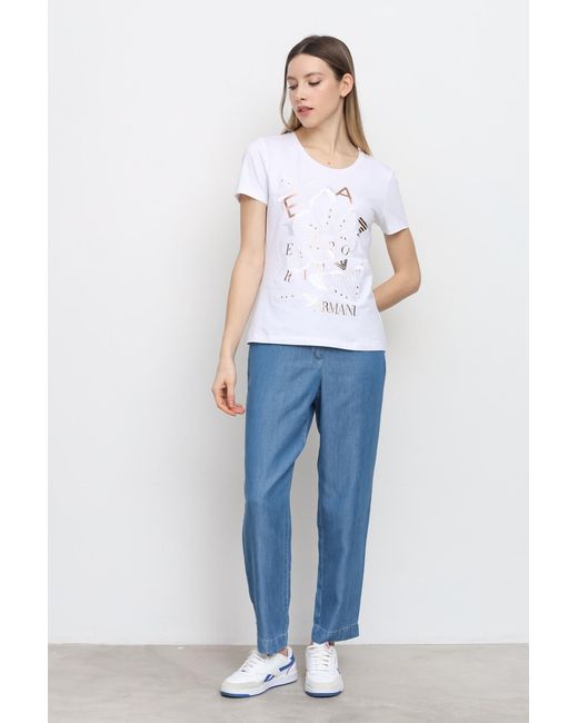 EA7 White Item O-Neck Short-Sleeved T-Shirt
