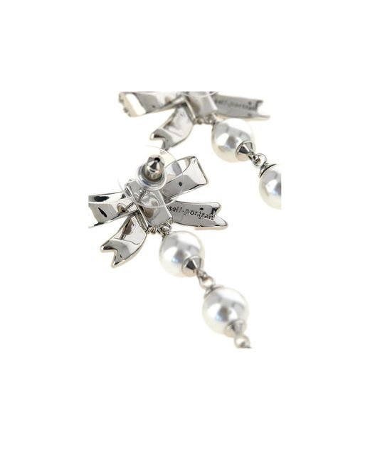 Self-Portrait White Crystal Bow Pearl Droplet Earrings