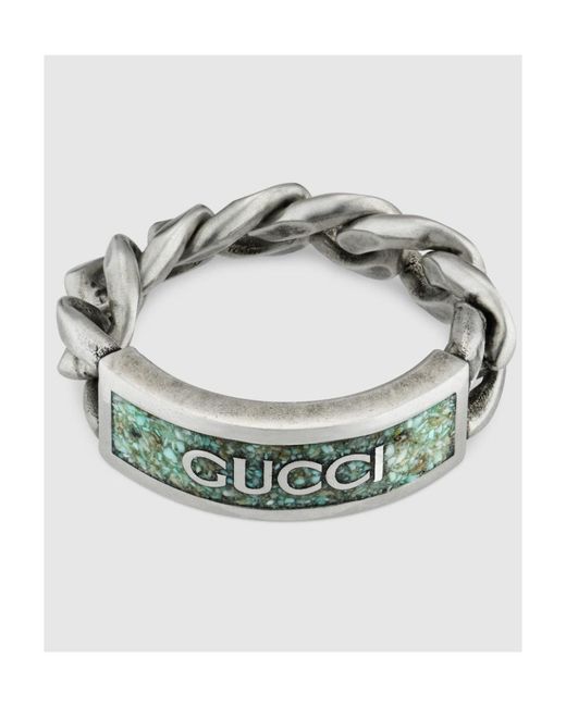 Gucci Green Logo Plaque Chain Ring