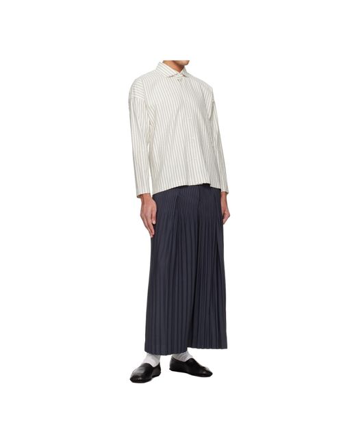 Homme Plissé Issey Miyake White Striped Long-Sleeved Shirt for men