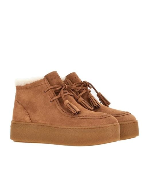Hogan Brown Lace-Up Round Toe Boots