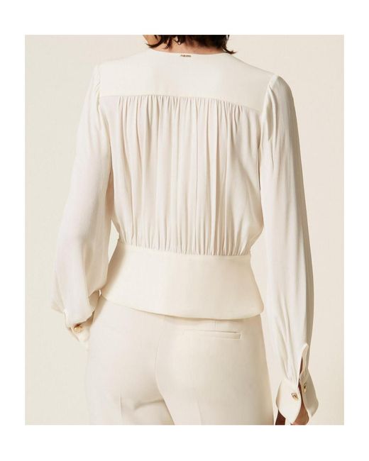 Twinset Natural Pleated Long-Sleeve Top