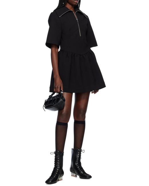Ganni Black Bonded Crepe Mini Dress