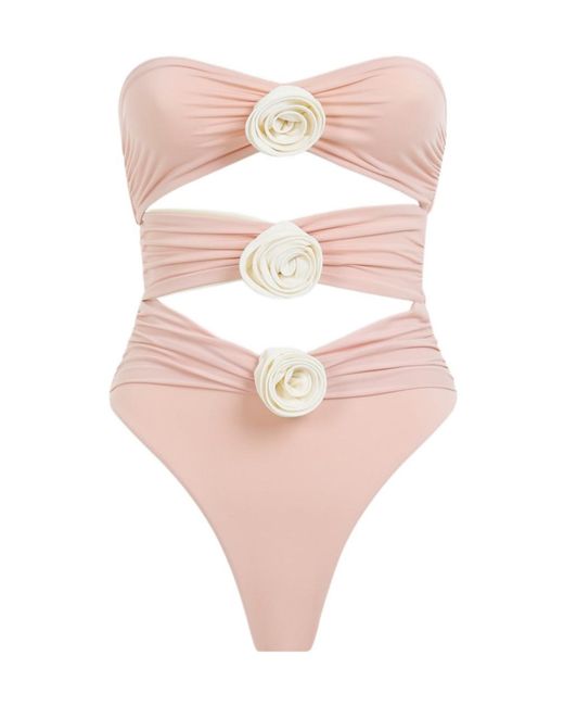 LaRevêche Pink Floral-Appliqué Strapless Swimsuit