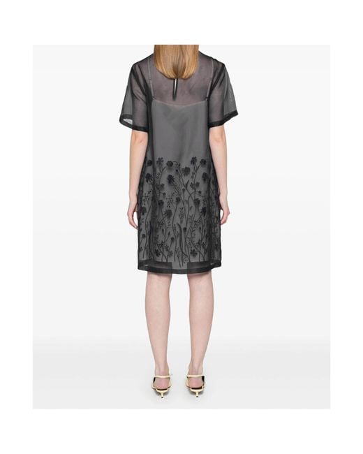 P.A.R.O.S.H. Black Flora-Detail Midi Dress