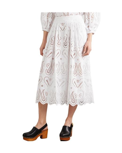 Etro White Cotton-Blend Poplin Midi Skirt