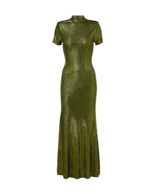 Self-Portrait Green Embellished Mesh Maxi Dress